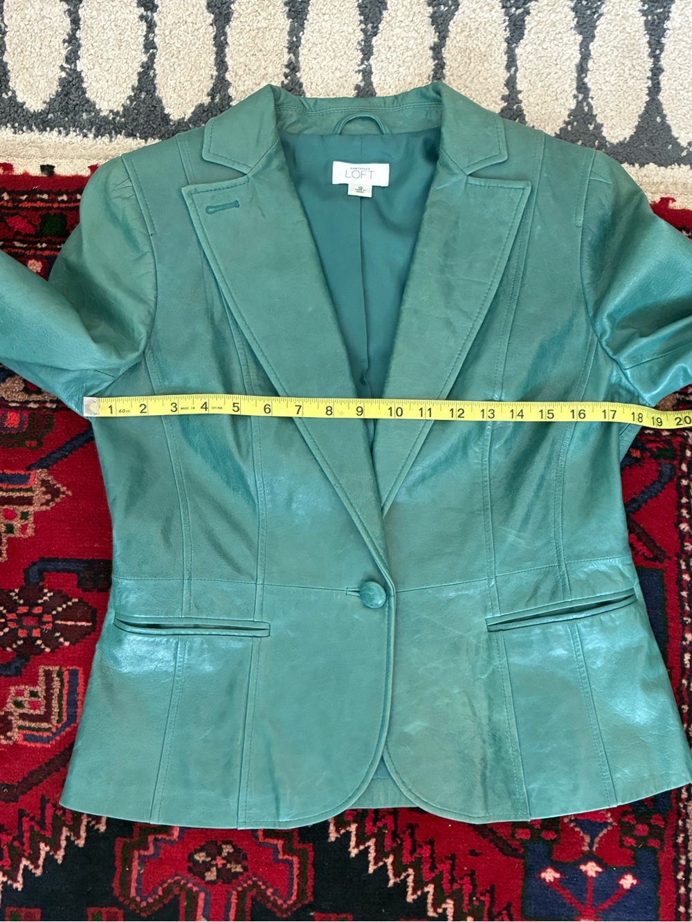 Vintage Y2K Ann Taylor LOFT Green Genuine Leather Blazer - Picture 7 of 15